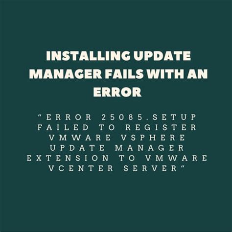 This article guides you through the process of troubleshooting issues with trying to install Update Manager into vCenter Server. . Failed to register updatemgr extension